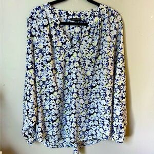 Lord & Taylor Floral Blouse - Navy and White